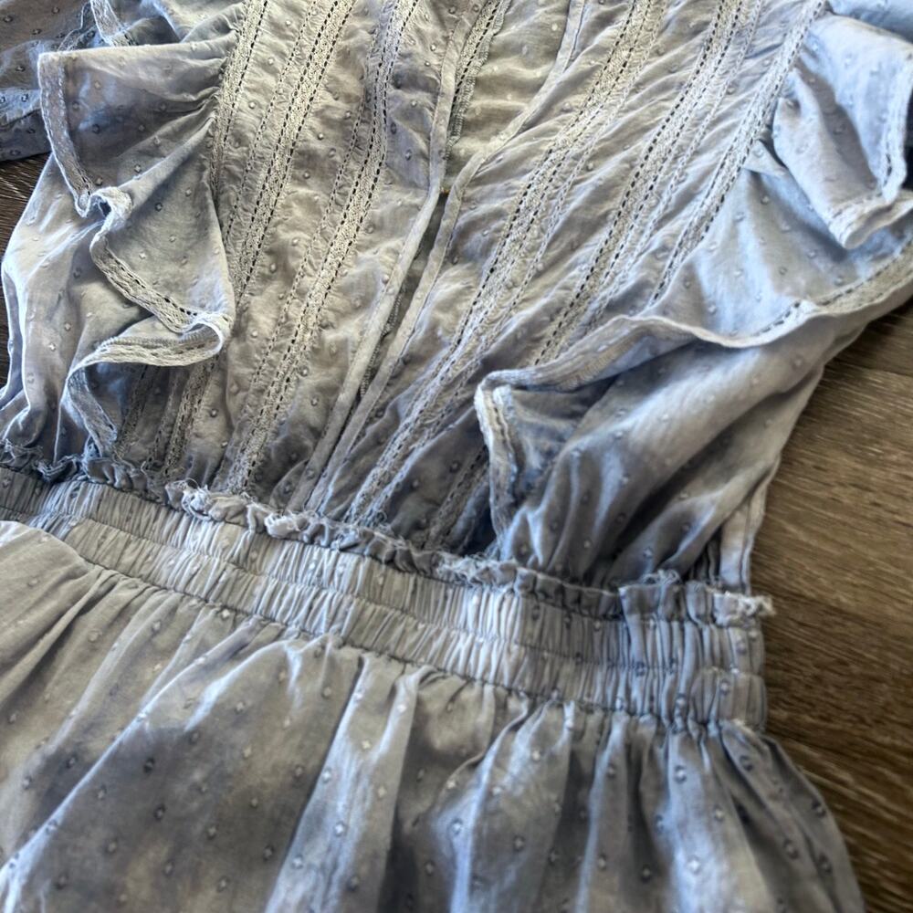 LoveShackFancy Natasha Mini Dress Washed Denim Blue Ruffle Sz Large - Picture 12 of 15